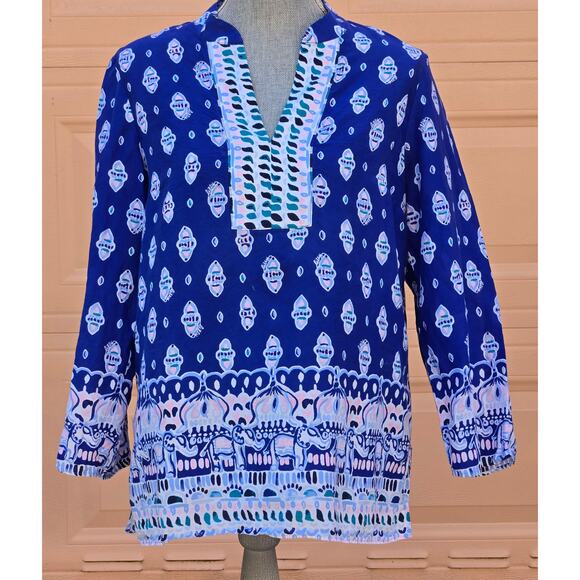 Lilly Pulitzer Popover Asani Tunic in Lapis Lazuli Silk Size Medium - Picture 1 of 7